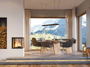 Anschauen und geniessen: Dieses individuell geplante Cheminée mit Stauraumlösung fürs Holz bildet das i-Tüpfelchen auf einer komplett durchdachten Einrichtung. Ganz Baukeramik AG.