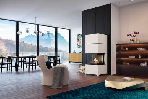 Auf weniger als einem Quadratmeter Wohnfläche kann der Kaminofen «Tilia» in nicht mal einem Tag nahezu staubfrei installiert werden. Die Verkleidung im angesagten Industrial Style ist aus pulverbeschichtetem Stahl. Rüegg Cheminée.