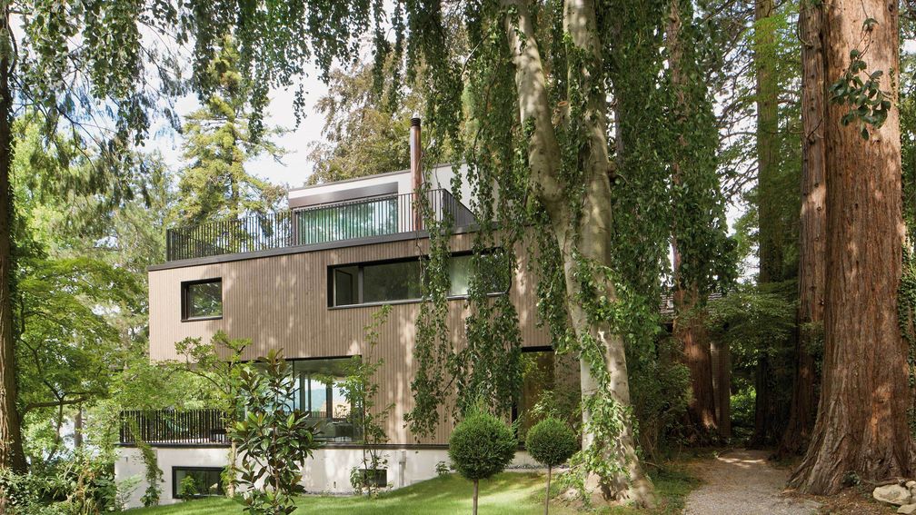 Neubau unter Baumkronen