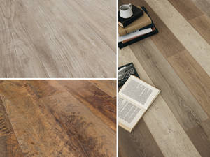 Laminat-Variationen: Der weltweit grösste Produzent von Laminatböden bietet mit neuen Dekoren immer mehr Möglichkeiten, individuelle Wünsche umzusetzen. Die «Swiss Floors Collection» hat diverse kontrastreiche Muster und einen kontrastreichen Mix aus hellen und dunklen Tönen innerhalb eines Dekors. Kronoswiss.